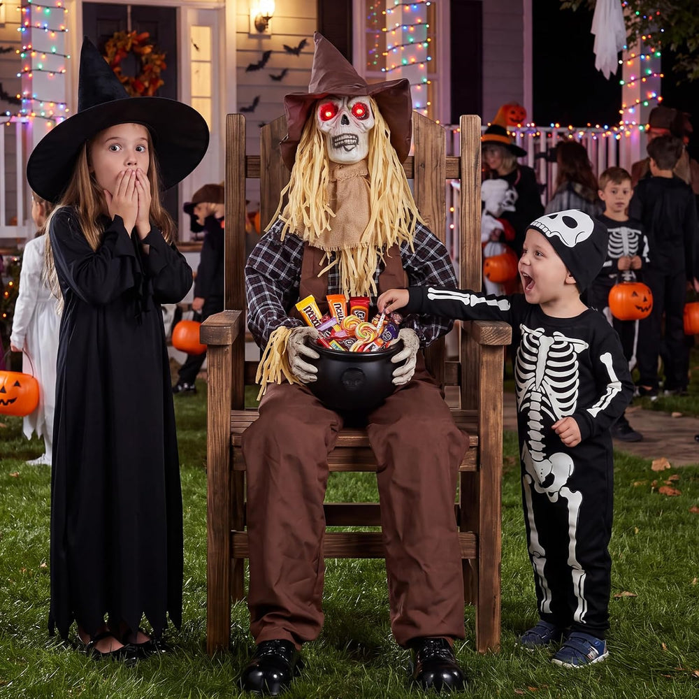 Tangkula 4.4 FT Animated Halloween Sitting Scary Scarecrow Decoration