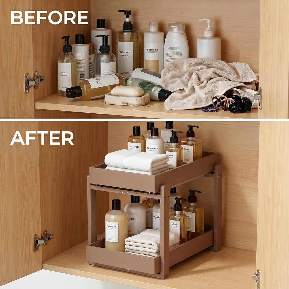 Bamboo Under Sink Storage 2 Tier Pull Out Cabinet Organizer
