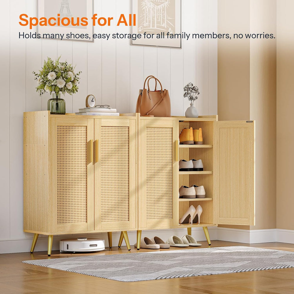 HOOBRO Shoe Cabinet, 5-Tier Shoe Storage Cabinet, Rattan Shoe Cabinet with Do...