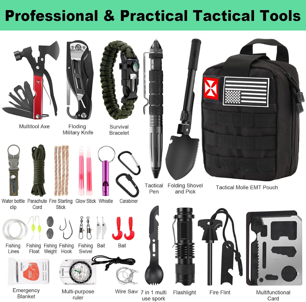 Survival Kit 256 in 1, First Aid Kit Survival Gear Tools Trauma Kit with Moll...