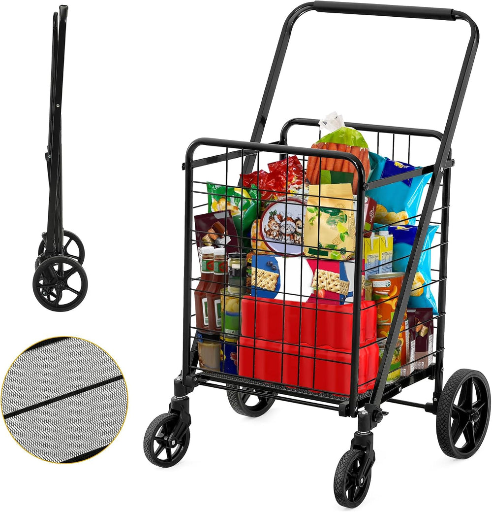 DWVO Utility Foldable Shopping Cart with Wheels, Large Portable Collapsible