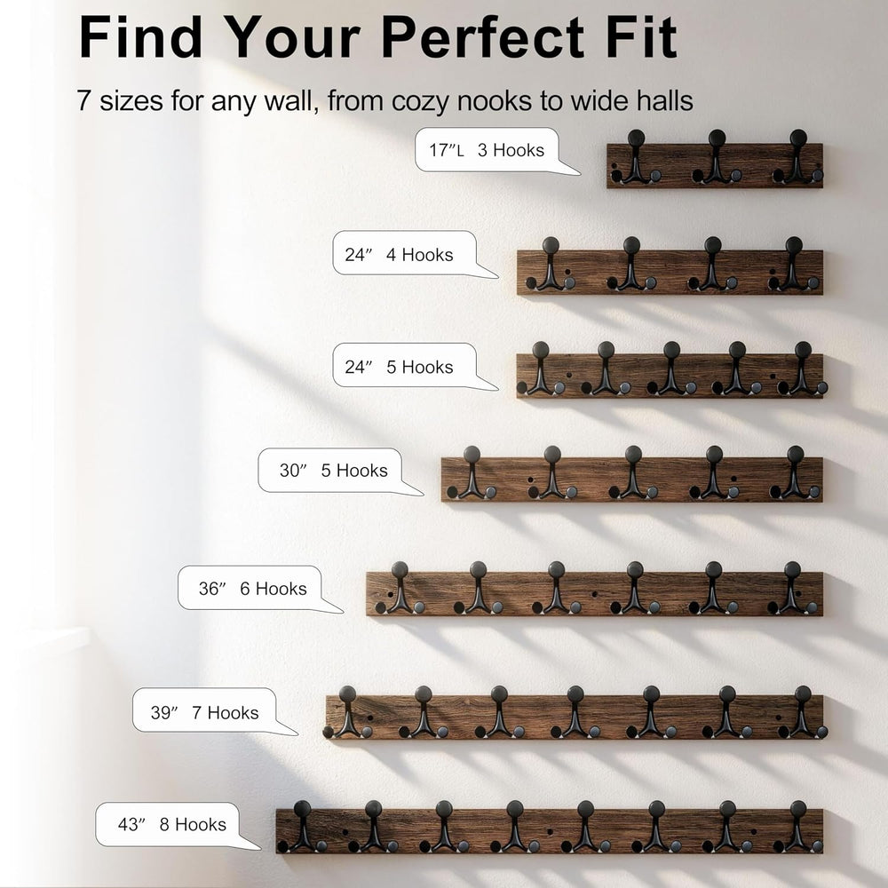 SKOLOO 43-Inch Wood Burnt Coat Rack Wall Mount with 8 Triple Hooks - Ideal fo...