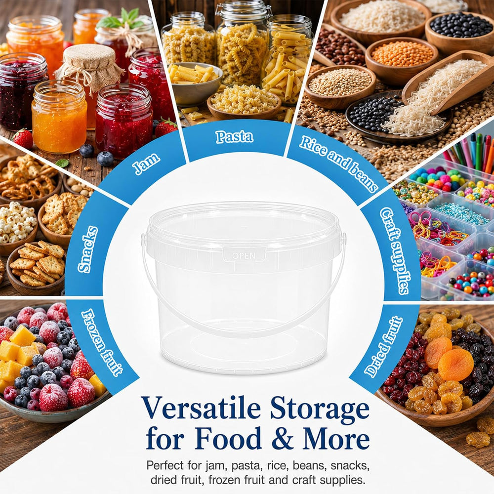 METAPACK 135 fl oz / 1 gal Clear Food Grade Plastic Buckets with Lids & H...
