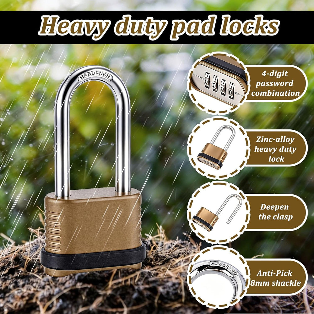 Peacoblue 4 Pack Heavy Duty Combination Lock, 4 Digit Combination Padlock wit...