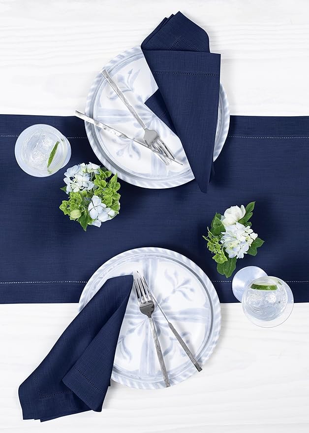 Solino Home Linen Navy Blue Table Runner 72 Inches Long - 100% Pure Linen Hem...