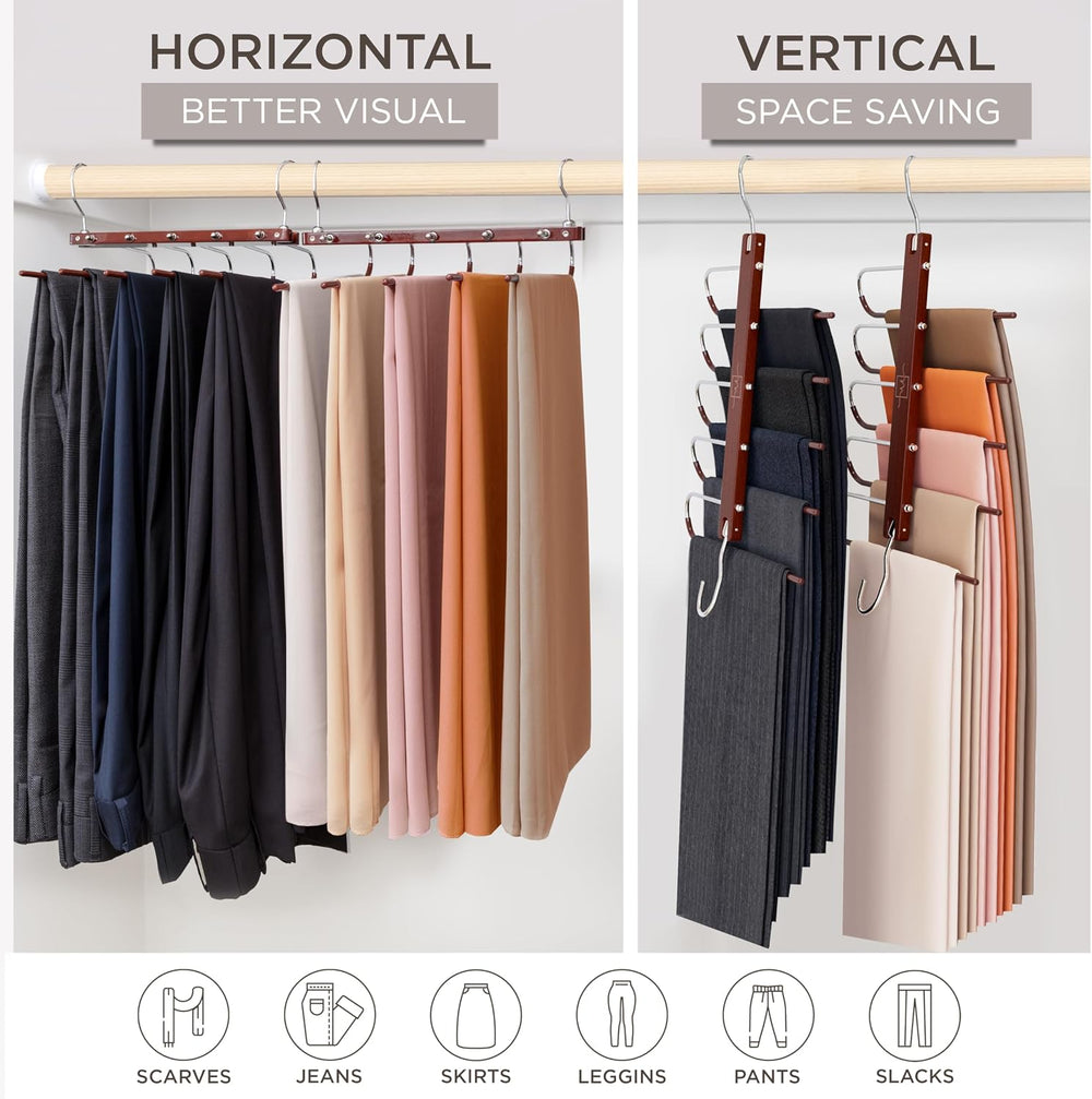 Pants Hangers Space Saving – 2 Pack European Beechwood Hanger