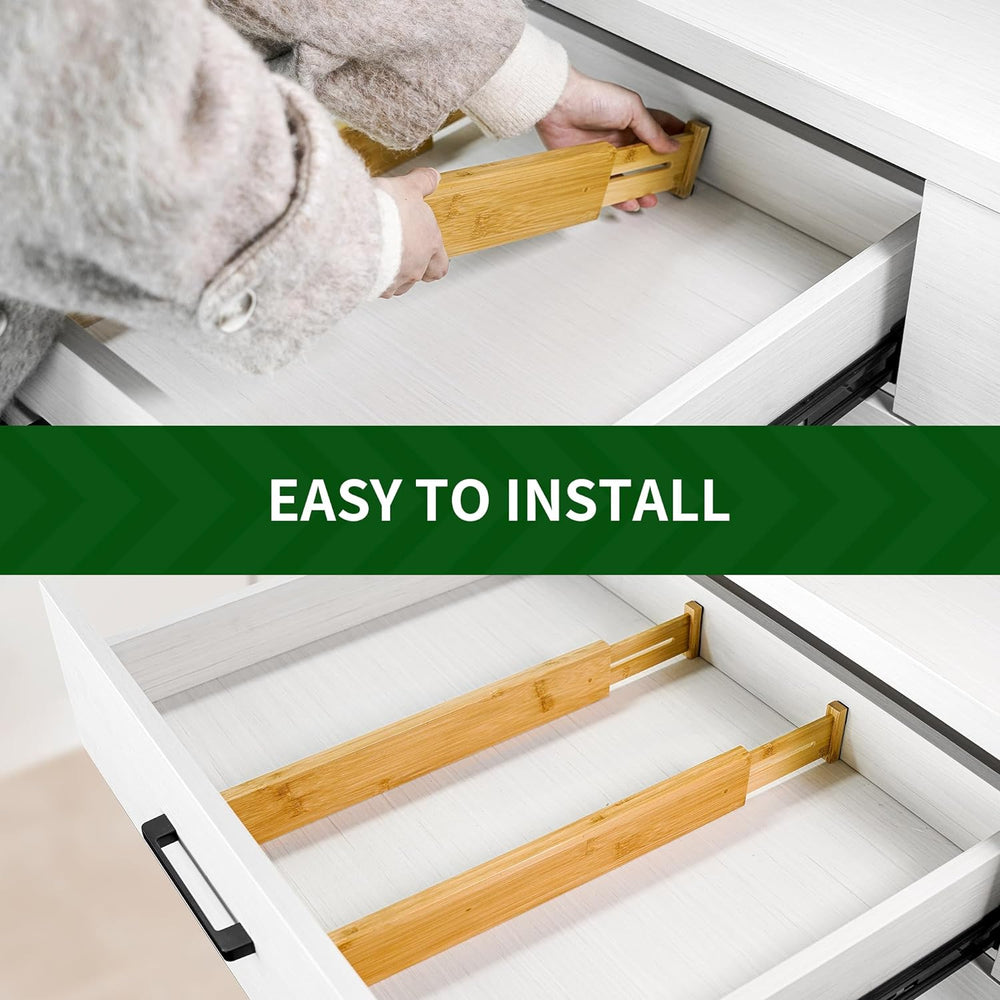 VaeFae 6-Pack Adjustable Bamboo Drawer Dividers, Expandable Drawer Organizer ...