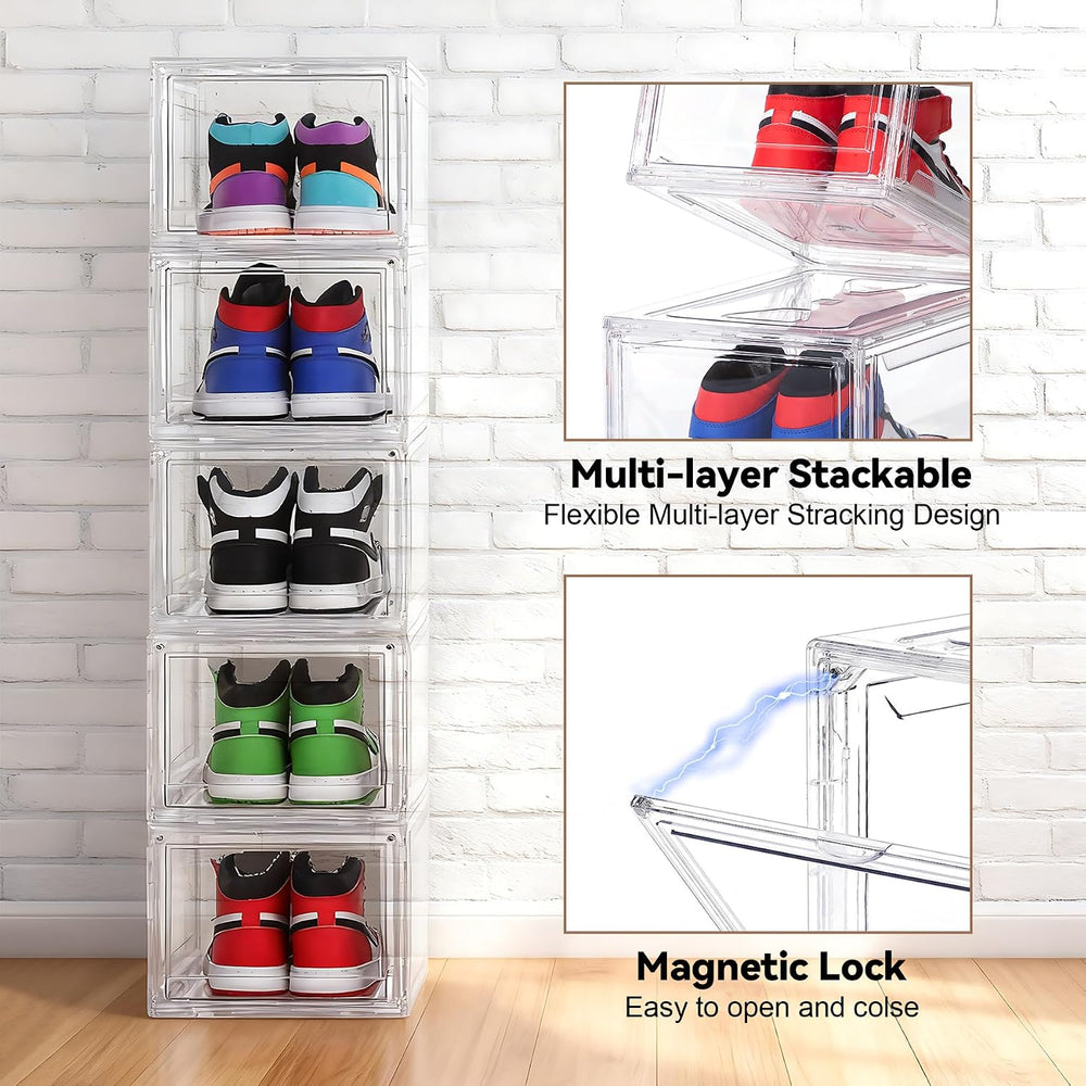 BVBOX 12 Pack Acrylic Shoe Storage Boxes with Magnetic Door - 360° Clear Stac...
