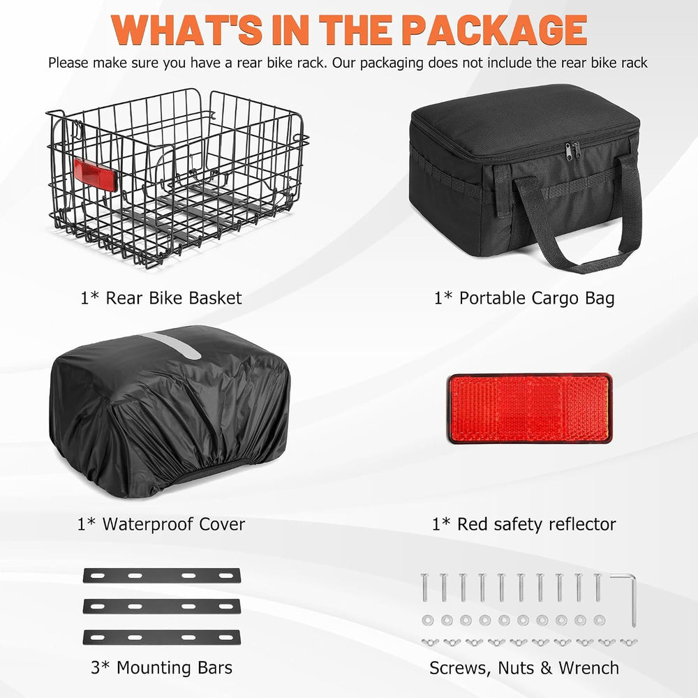 CDYWD Bike Basket Rear, Bicycle Basket with Liner Bag & Waterproof Cover