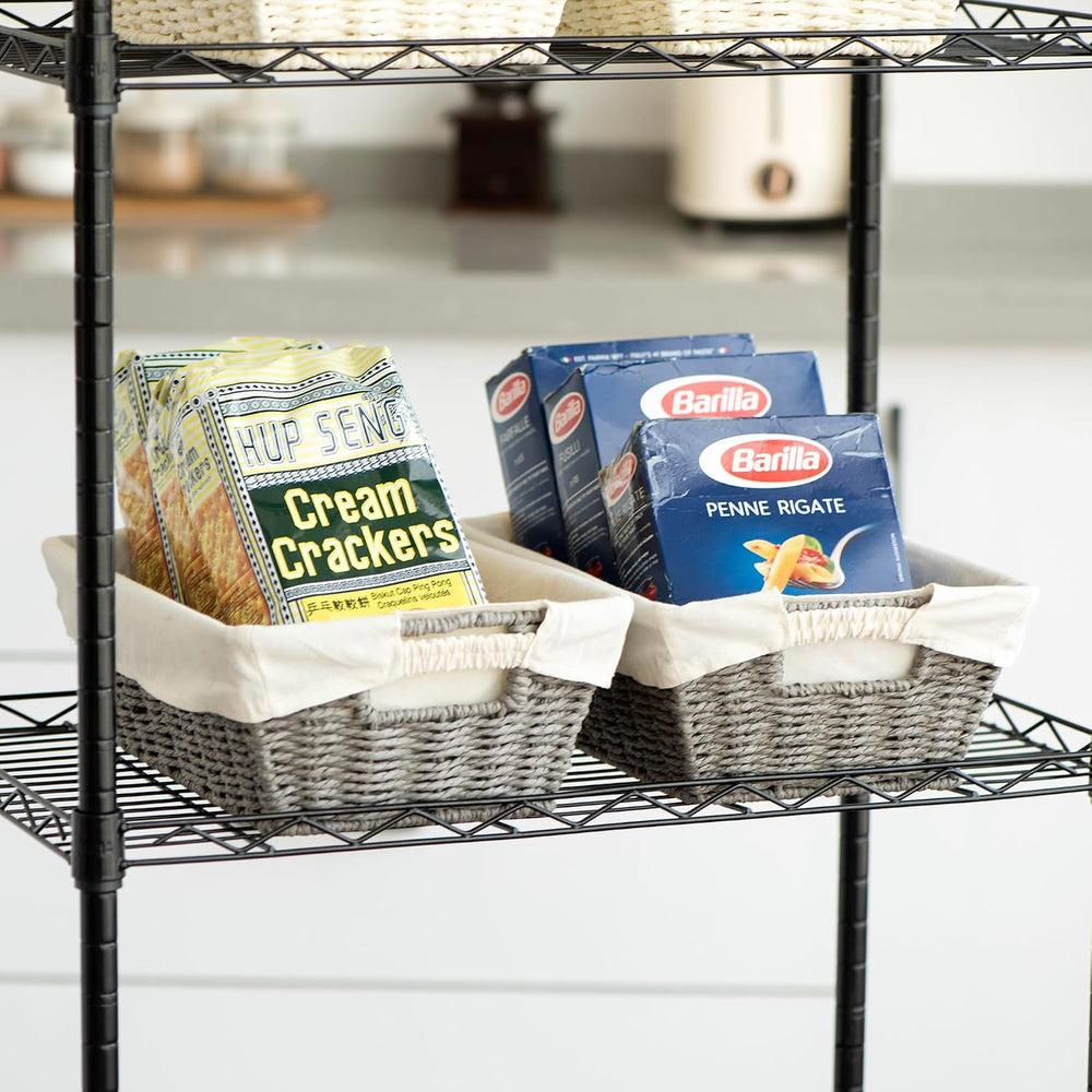 Round Wicker Storage Baskets with Liners and Handles, 2 Pack, Grey