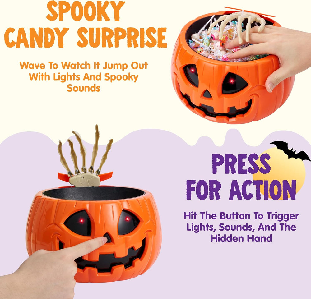 JOYIN Halloween Decorations Animated Skull Pumpkin Candy Bowl, Light-Up Skull...