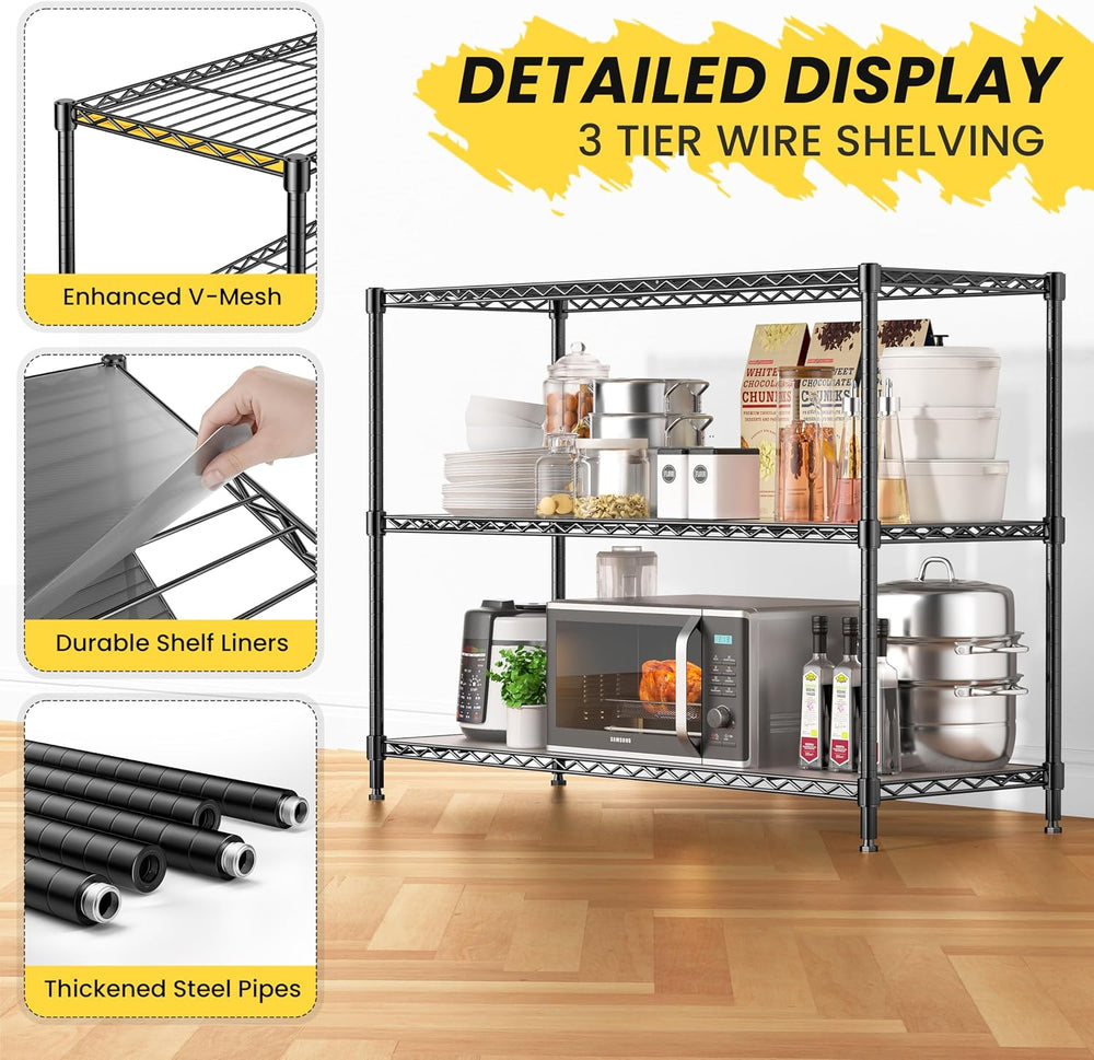 3-Shelf Adjustable Storage Shelves 35.1" W x 14" D x 36" H Met...