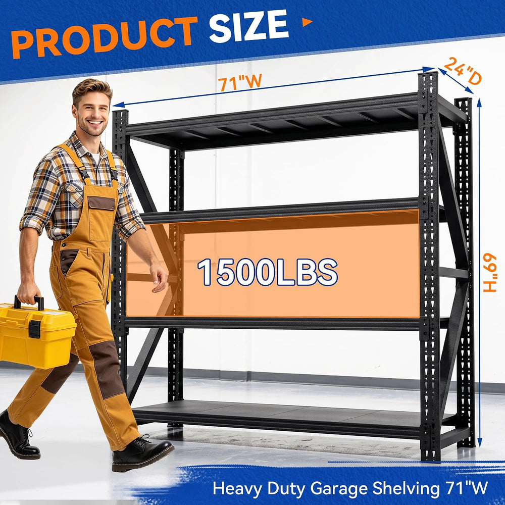 SAWJEC 6000 LBS Garage Shelving, 71" W Heavy Duty Storage Shelves, 4 Tie...