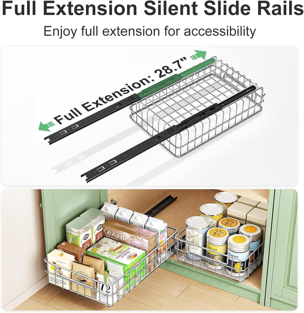 Pull out Cabinet Organizer, Stainless Steel 4-Pack (9.8"W x 16.5"D)...