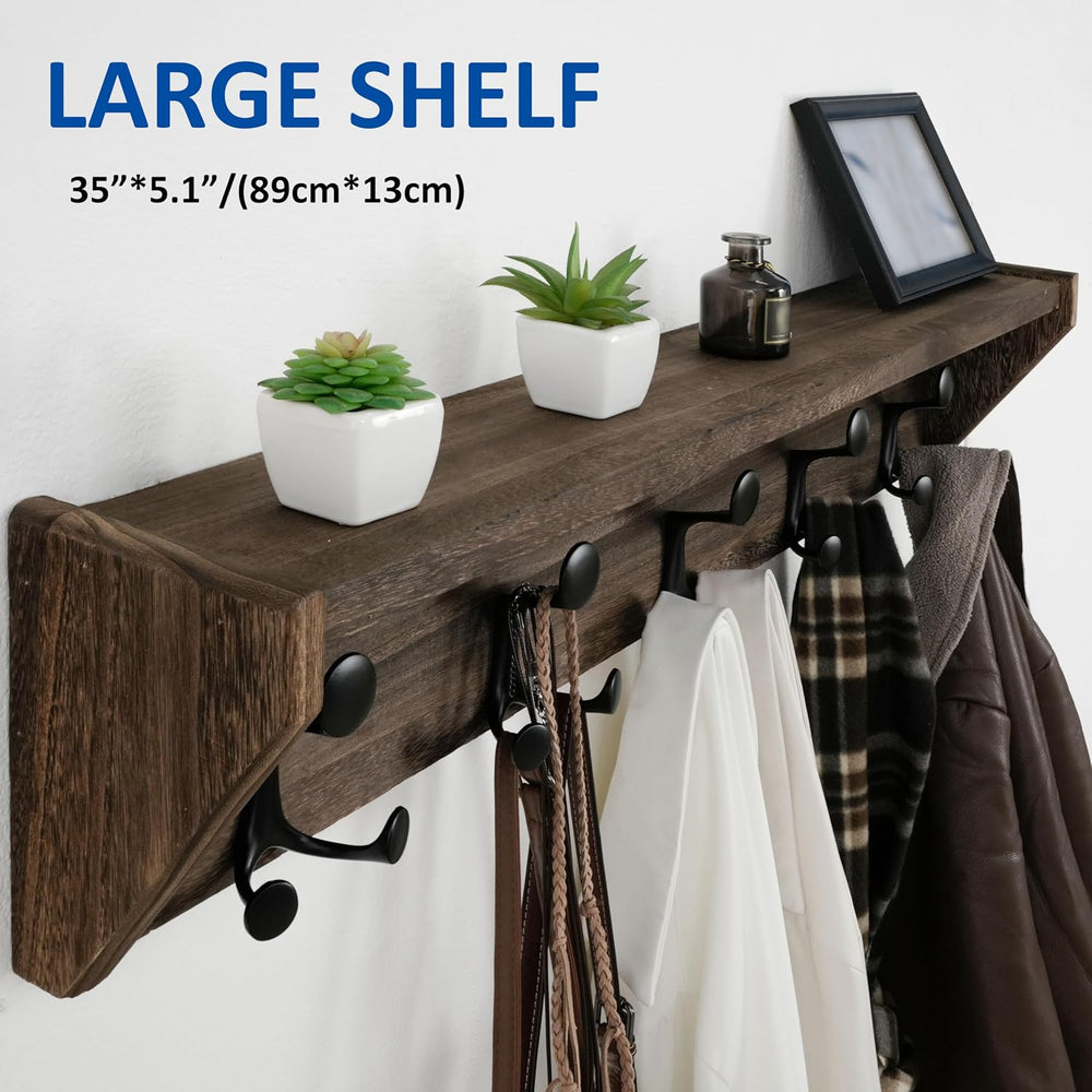 WEBI Wall Shelf with Hooks Underneath,35" Long Wall Mounted Coat Rack wi...