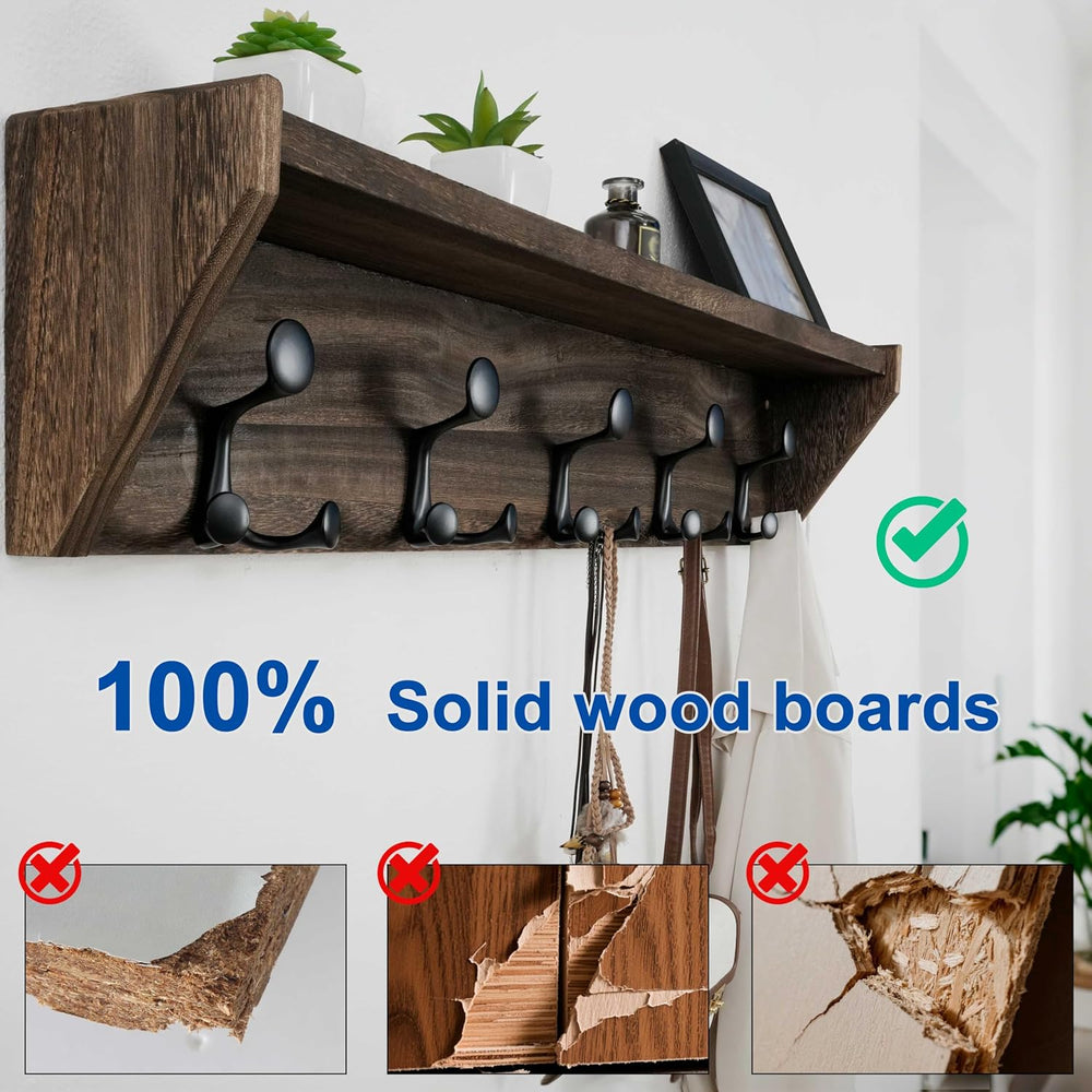 WEBI Wall Shelf with Hooks Underneath,35" Long Wall Mounted Coat Rack wi...