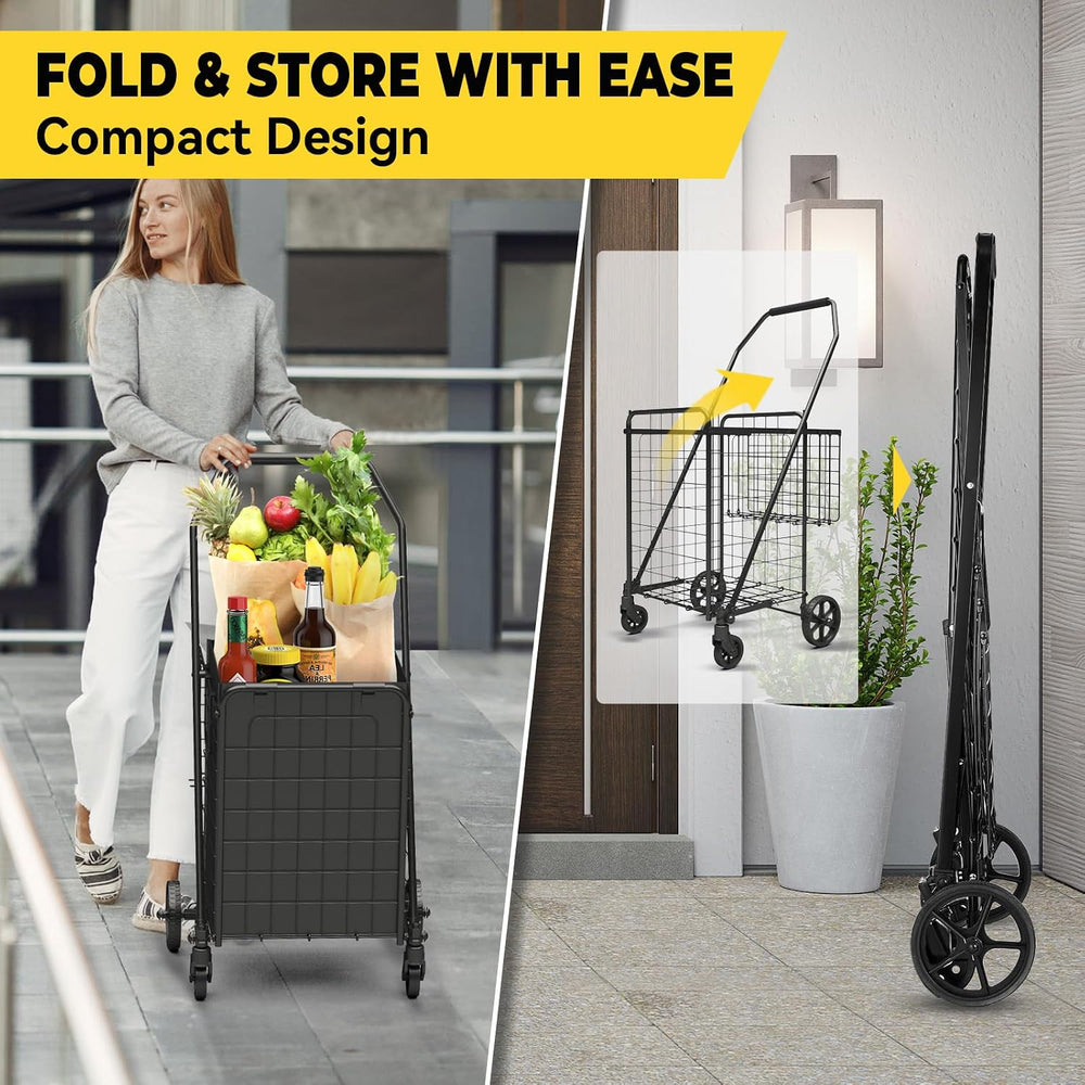 3.7 Cu Ft Folding Shopping Cart with 360° Braked Swivel Wheels