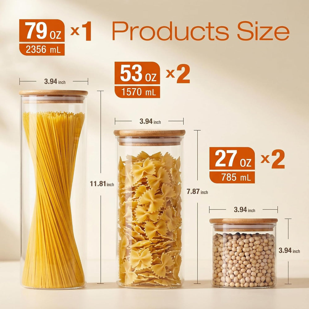 HomArtist Glass Jars with Bamboo Lids [Muti Size Set of 5], Glass Canisters w...