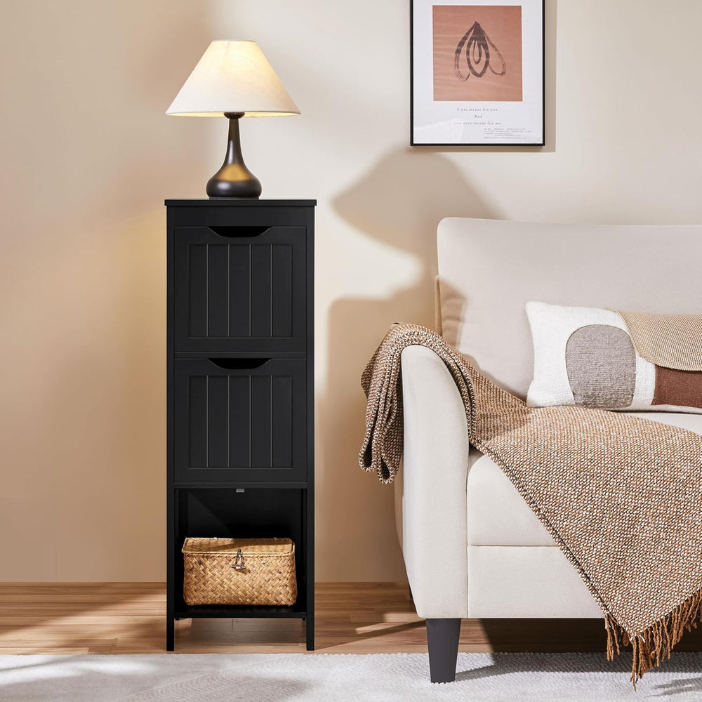 Yaheetech Small Bathroom Storage Cabinet with 2 Drawers & Open Shelf, Black