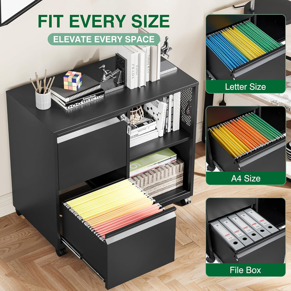 Mobile File Cabinet with Side Hook, 2 Drawer Lateral File Cabinet with Lock f...