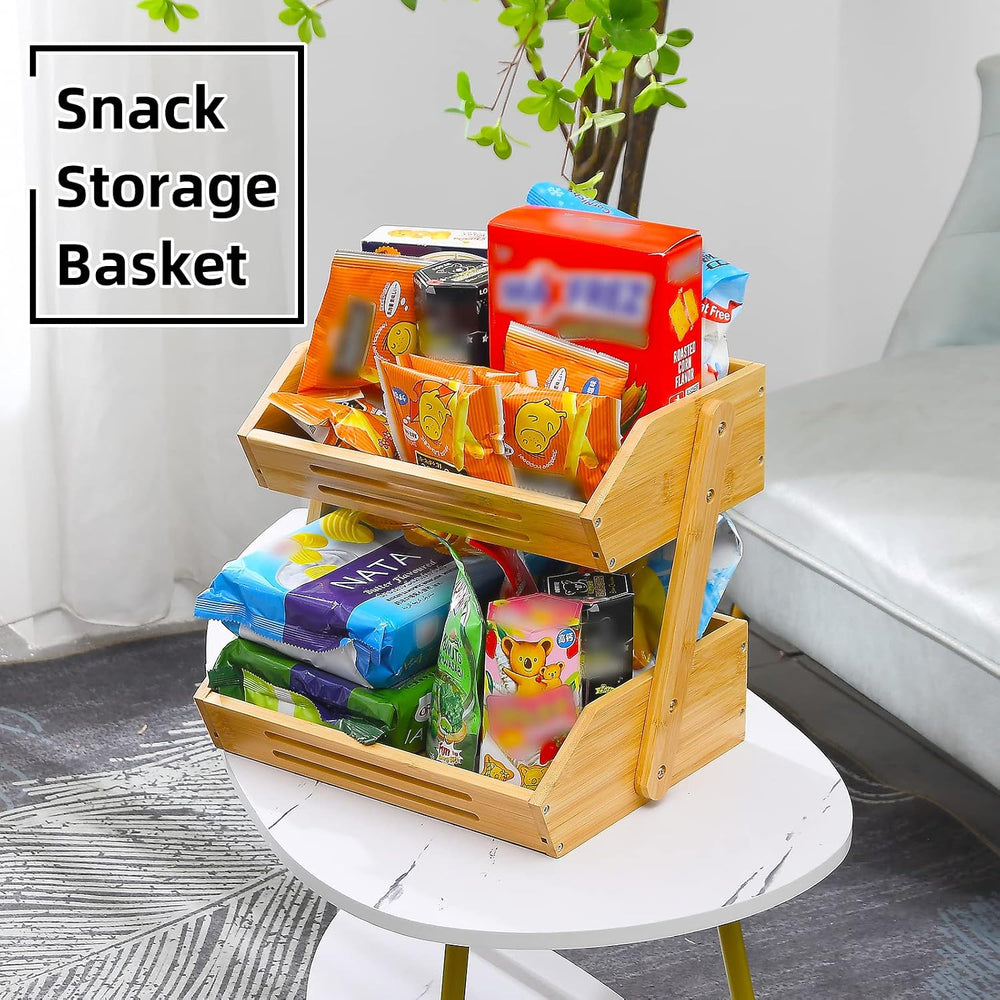 2-Tier Bamboo Fruit Basket - 11" Tall Kitchen Countertop Stand