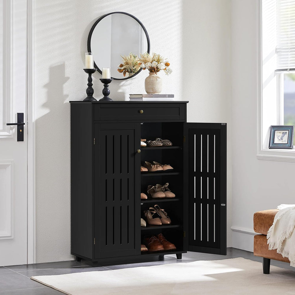 Topeakmart Shoe Rack Storage Cabinet with Louvered Door for Entryway Black