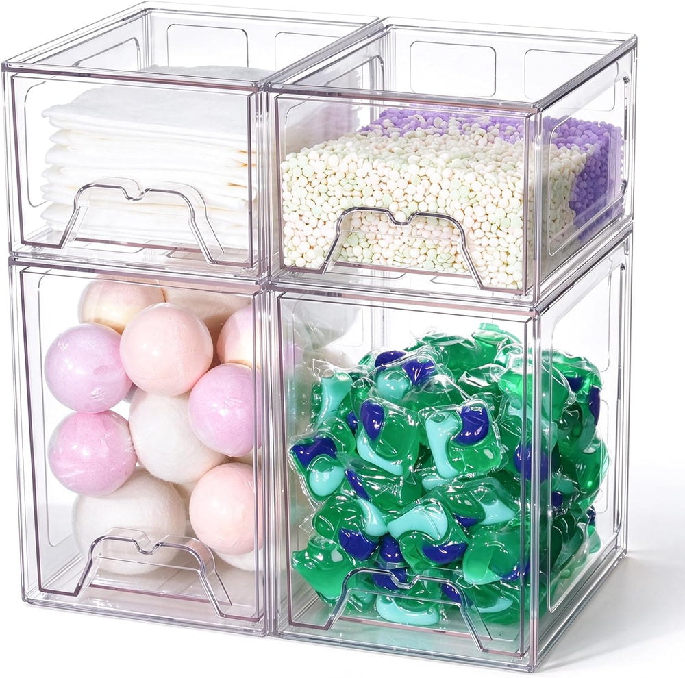 iCASA 4 Pack Laundry Pods & Detergent Container Dryer Sheet Holder, Clear