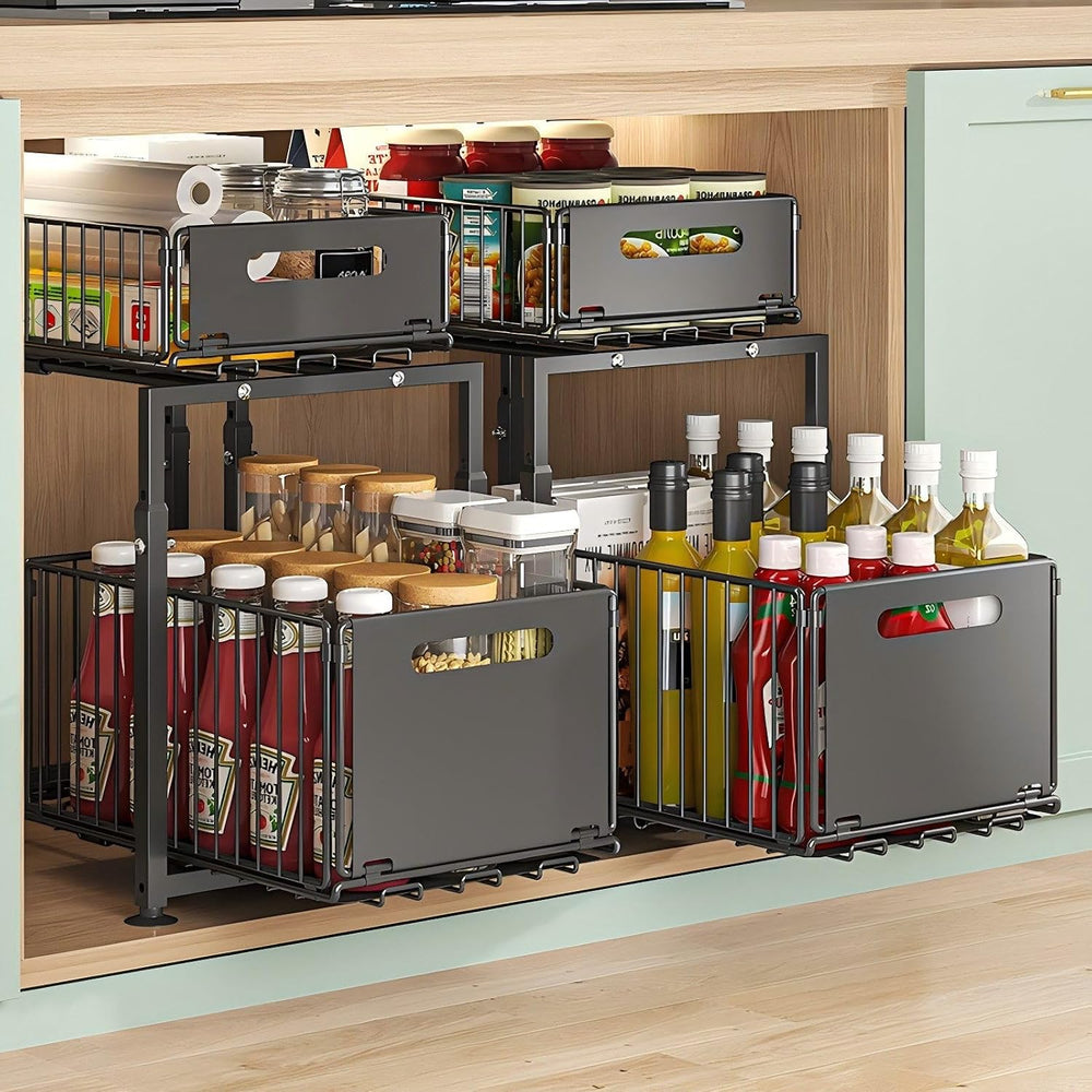Under Sink Organizer, 2-Tier Multi-Use Kitchen and Bathroom Organizers and St...