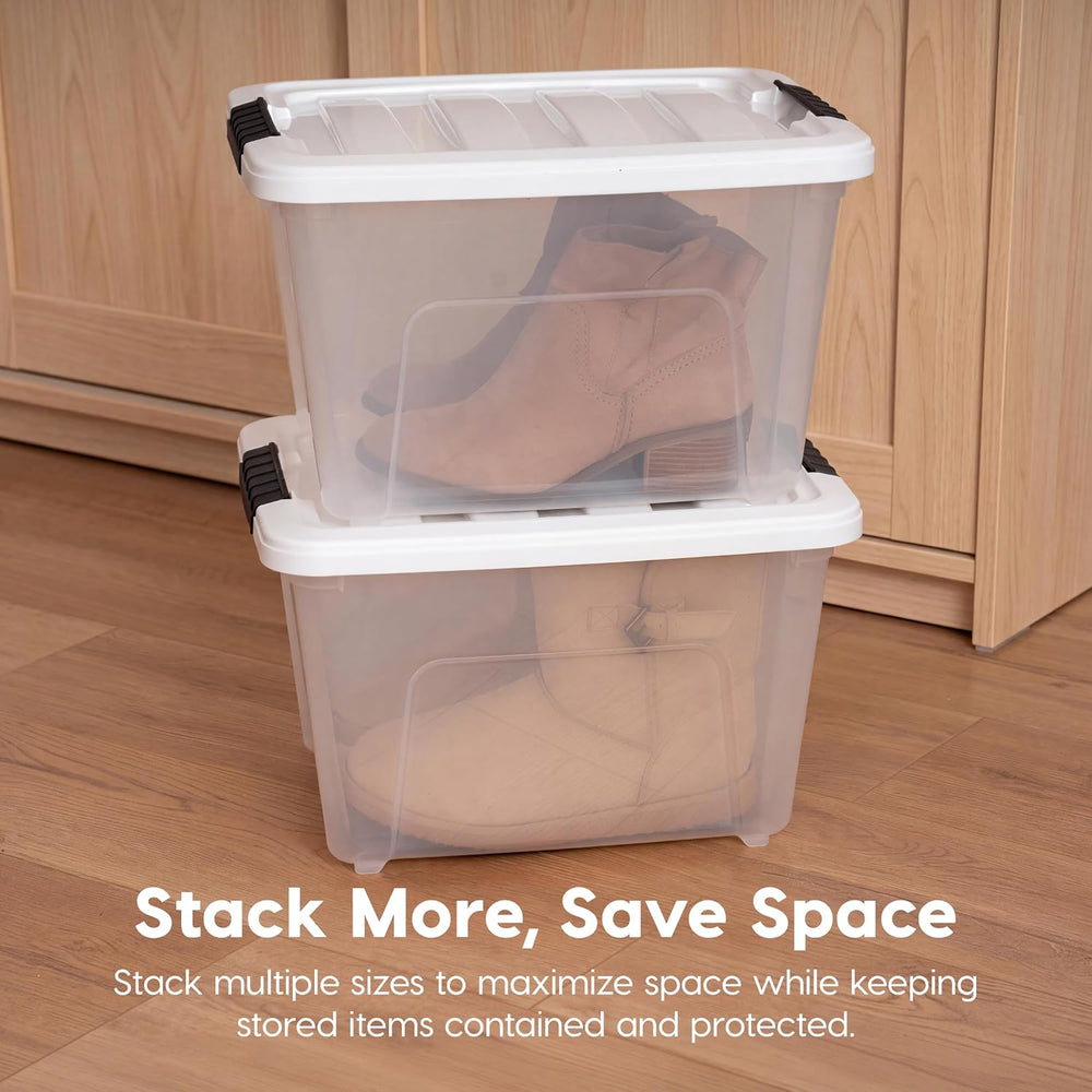 IRIS USA 19 Qt Storage Bins with Lids, 6 Pack, BPA-Free, Clear/White