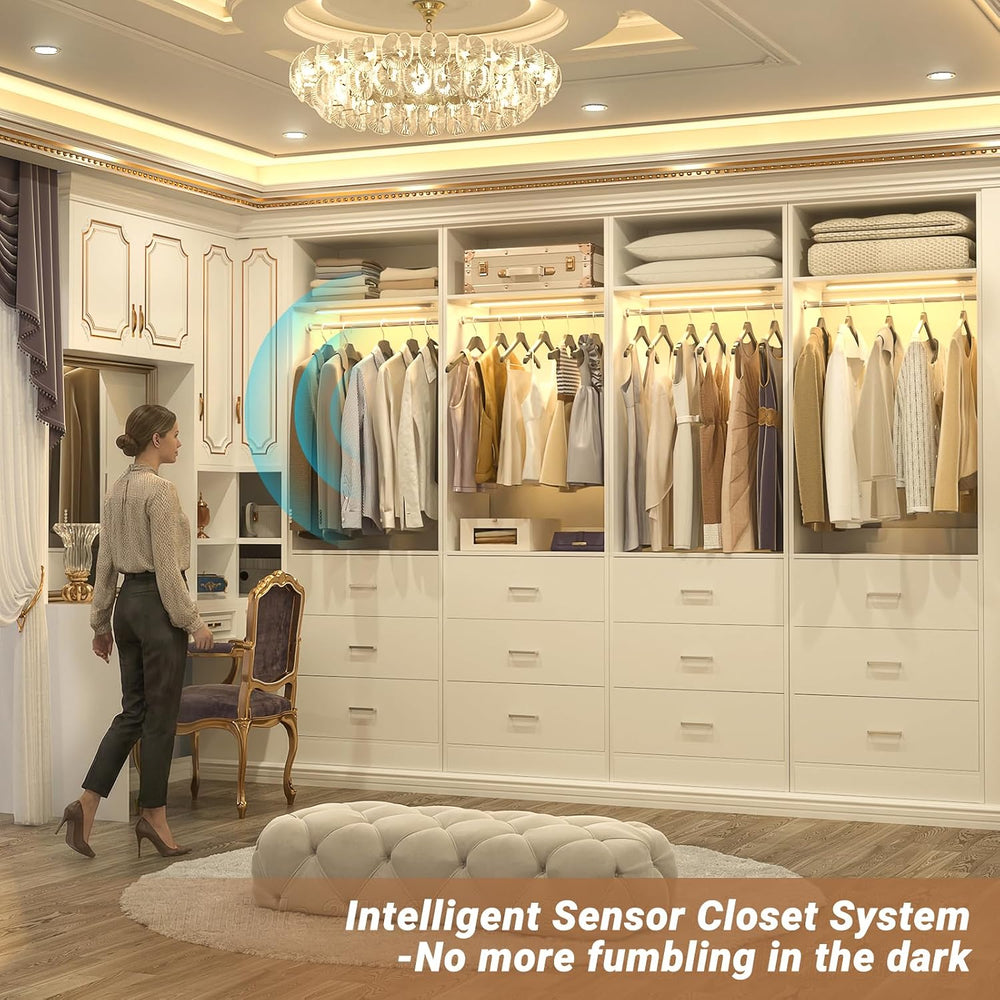 Besiost Freestanding Closet Systems with 4 Motion Sensor LED Lights, 4 Set