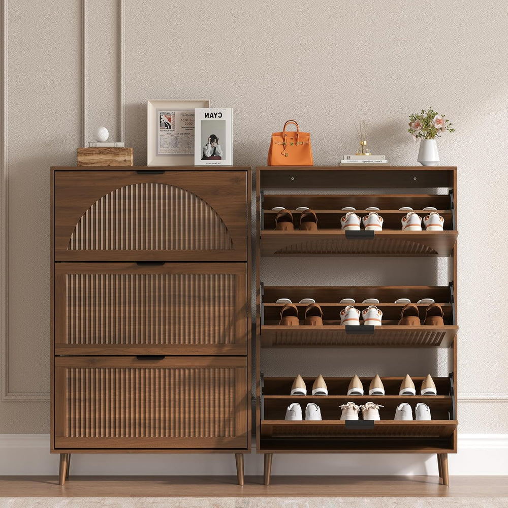 BORNOON Shoe Cabinet for Entryway with 3 Flip Drawers, Slim Wooden Shoe Stora...