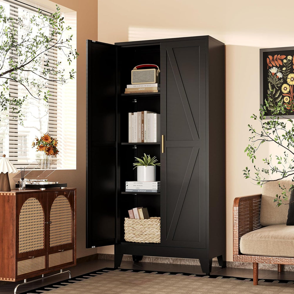 61"H Black Pantry Kitchen Cabinet with Doors,Black Storage Cabinets,Free...