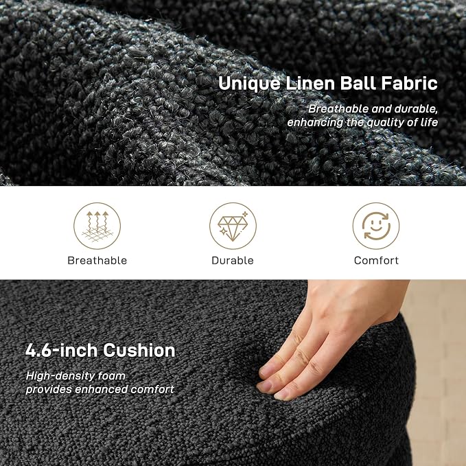 Round Ottoman with Storage Boucle Ottoman Stool with Storage Removable Lid