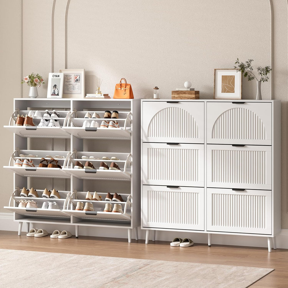 BORNOON Shoe Cabinet for Entryway with 6 Flip Drawers, Slim Wooden Shoe Stora...