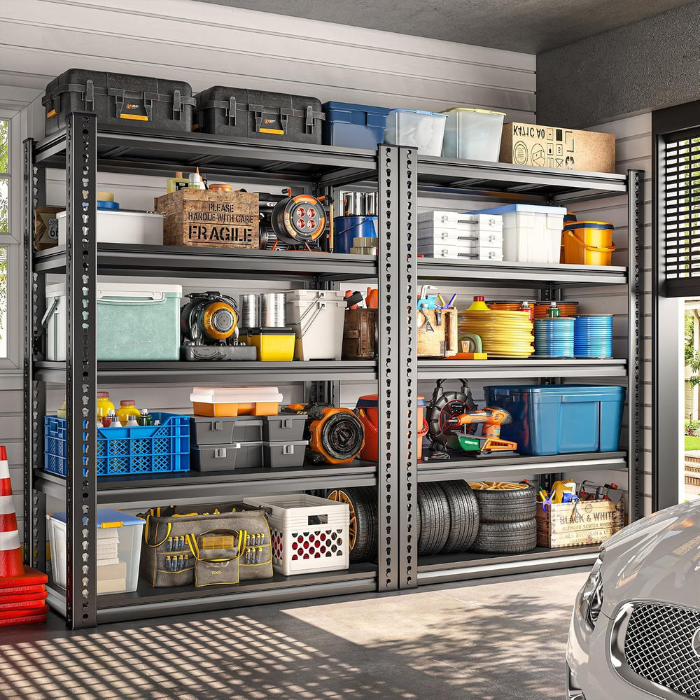 REIBII Garage Shelving Load 2000 LBS, Adjustable 5-Tier Storage Shelves, Meta...