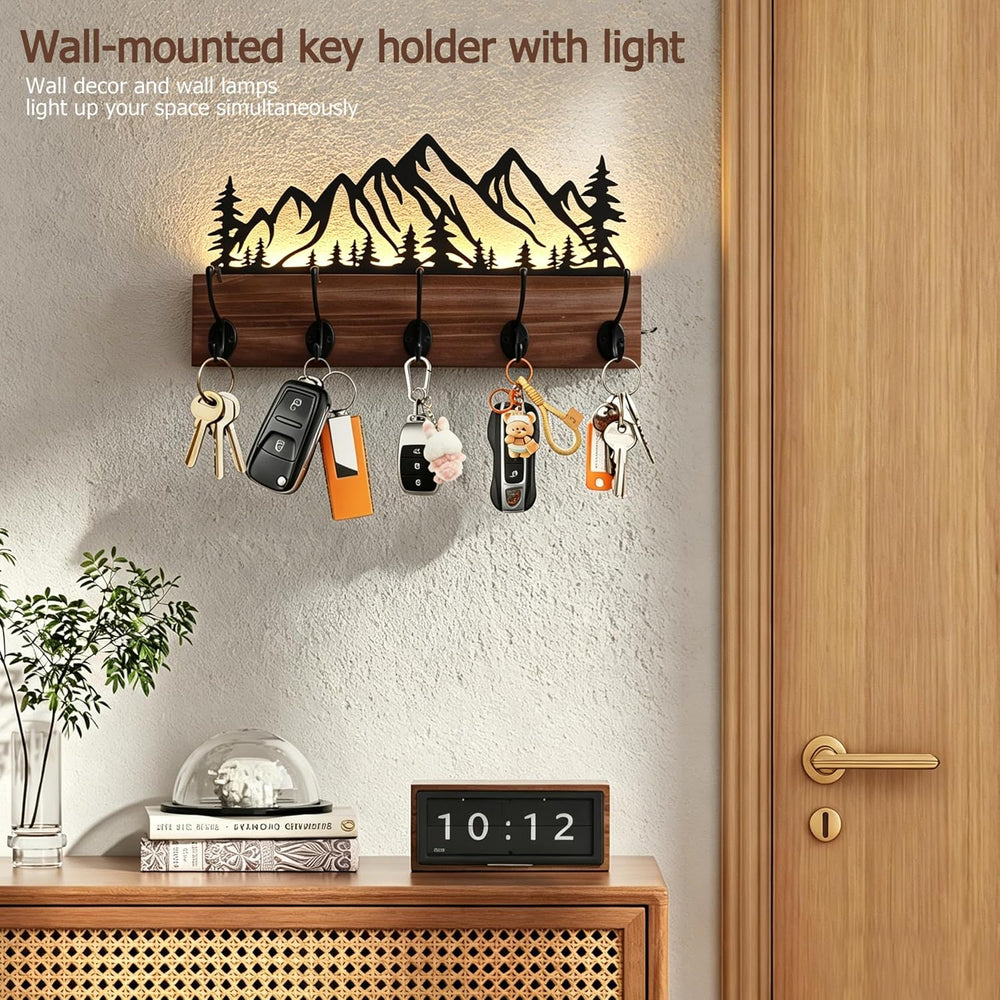 Metal Mountain Wall Mount Coat Hooks,Wall Mounted with Remote-Controlled LED ...
