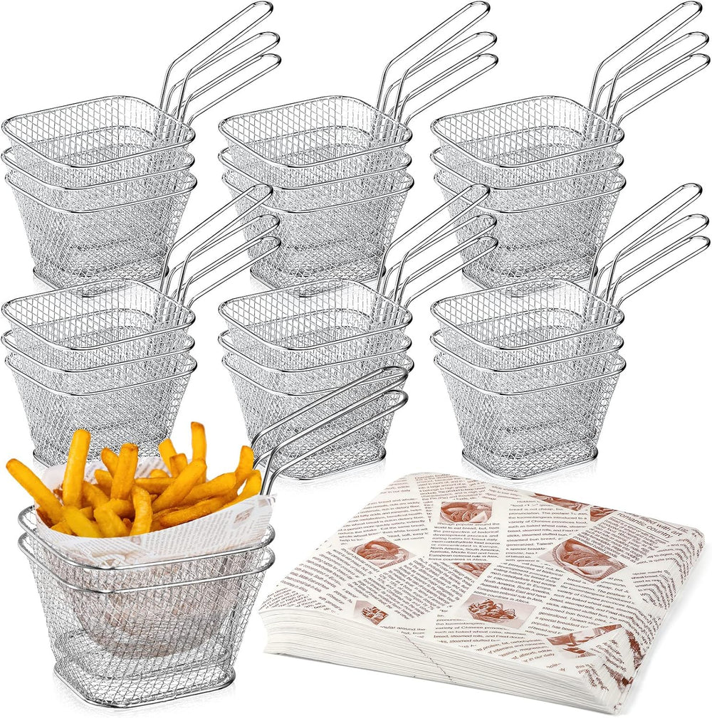 Potchen 220 Pcs Mini Square Fry Baskets, Metal Serving Baskets with Liners (2...