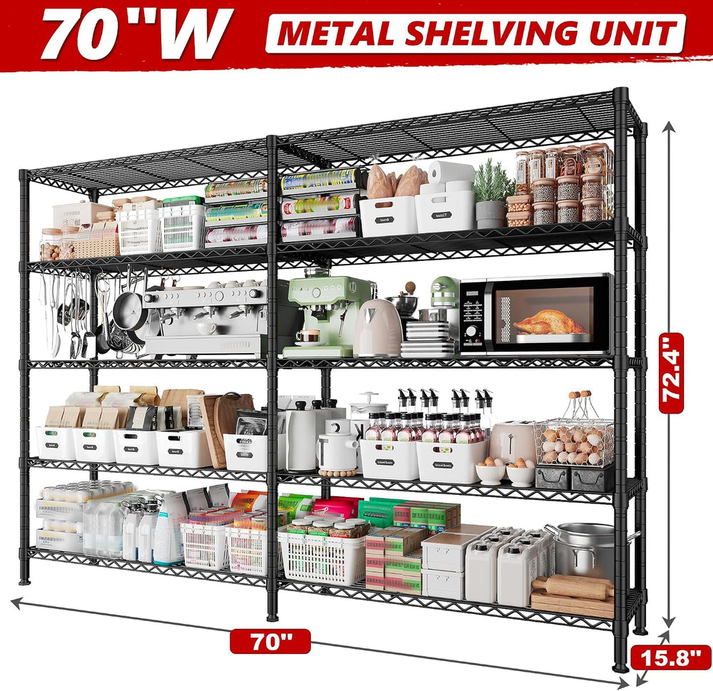 REIBII 70"W Storage Shelves, 1600LBS Heavy Duty & L/H Shaped, for Ga...