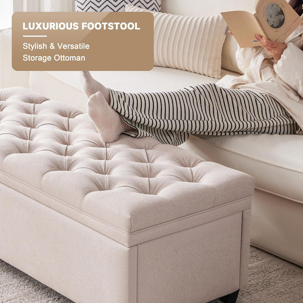 Mangodan 43 Inch Storage Ottoman, Tufted Ottoman with Storage