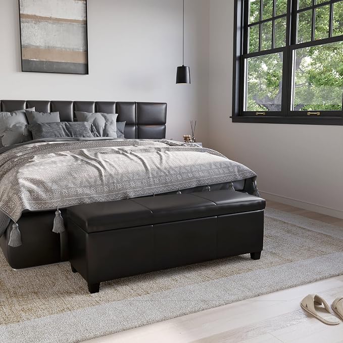 BELLEZE Storage Faux Leather Ottoman, 47 Inch Bench Bedroom Bench