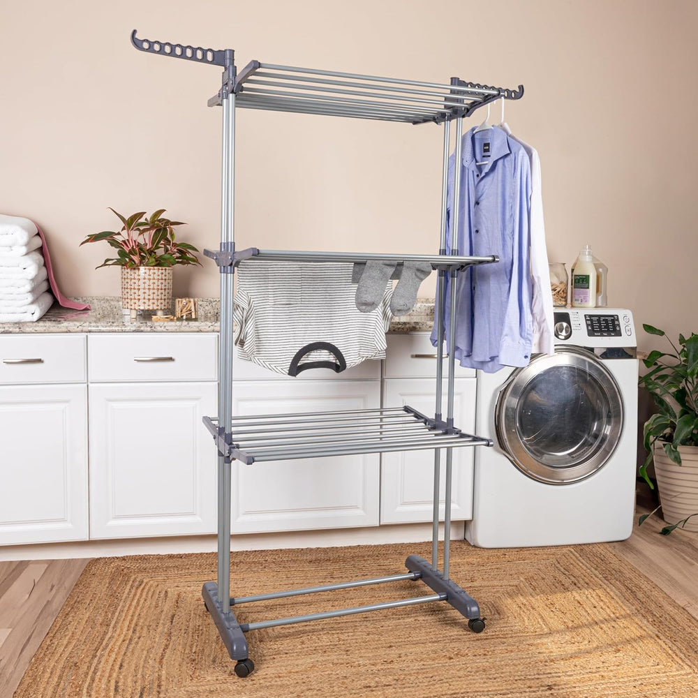 Household Essentials 4 Tier Stainless Steel Laundry Drying Rack with Two Side...