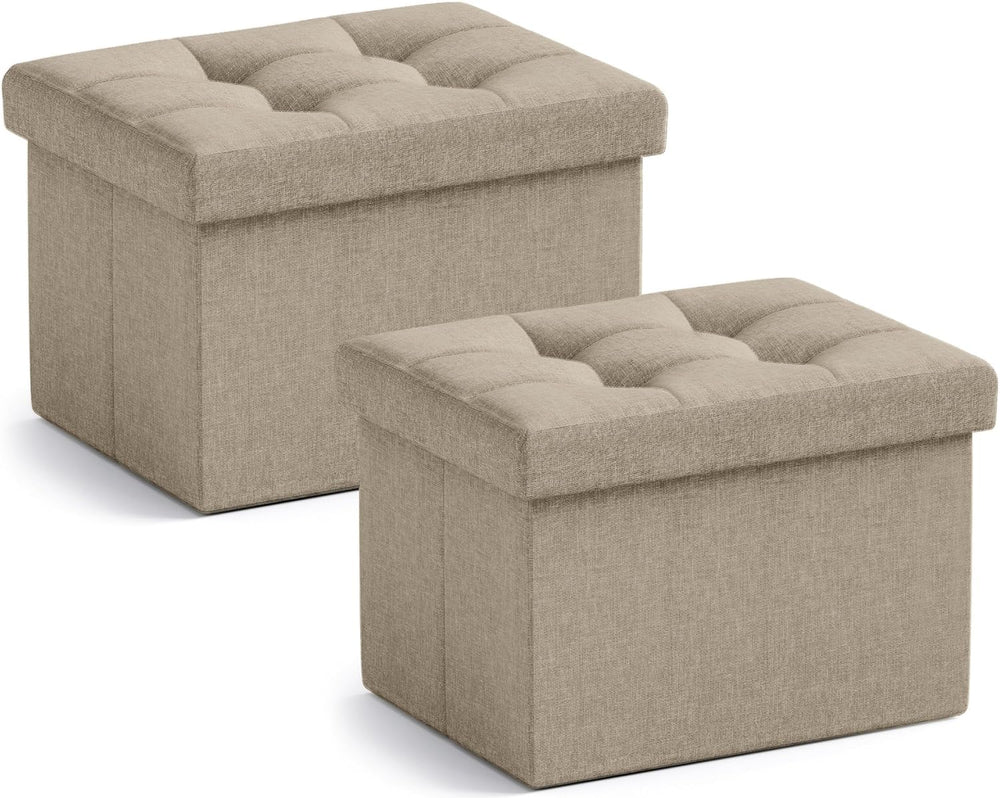 Ornavo Home Small Storage Ottoman, Foldable Collapsible Rectangle Linen Ottom...