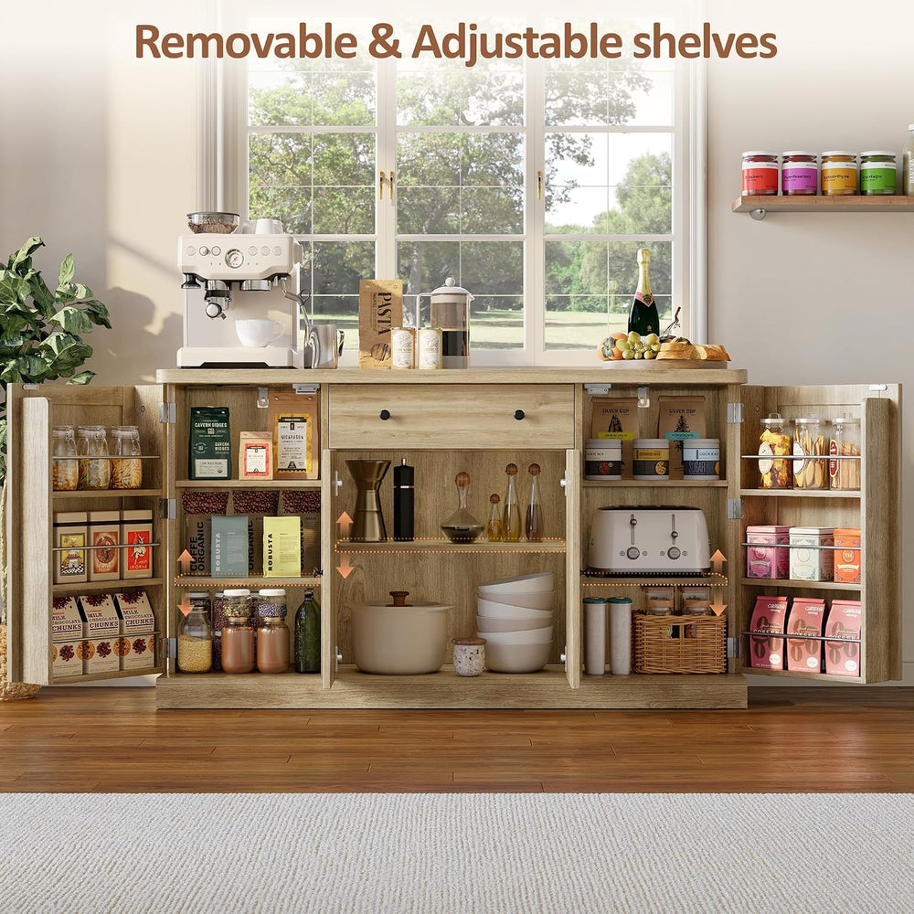 55"W Farmhouse Sideboard Buffet Cabinet with Storage,Kitchen Cabinet,Wood