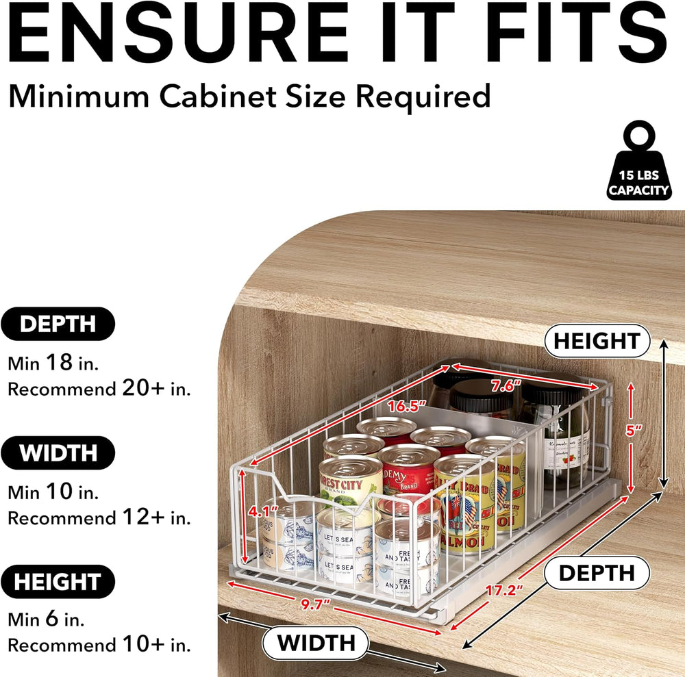 Simple Houseware Pull-Out Cabinet Sliding Basket, 17.2Dx9.7Wx5H, White