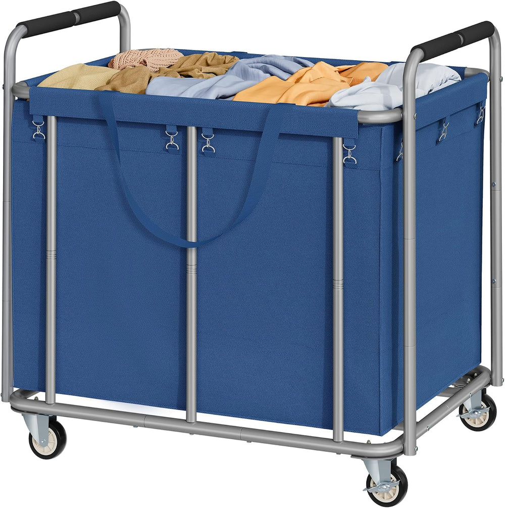 Tajsoon Heavy Duty Laundry Cart with Wheels 450L, Big Laundry Basket, Blue