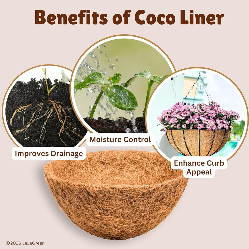 LaLaGreen 20" (4 Pack, Round) Coco Liners for Hanging Basket – Large Coi...