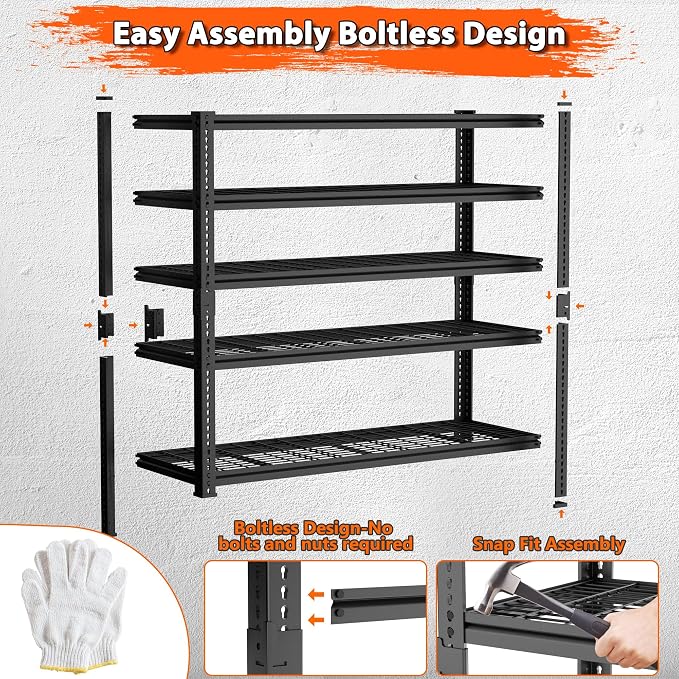 ROOMTEC Garage Shelving, 3300 LBS Capacity Storage Shelves Heavy Duty, 5 Tier