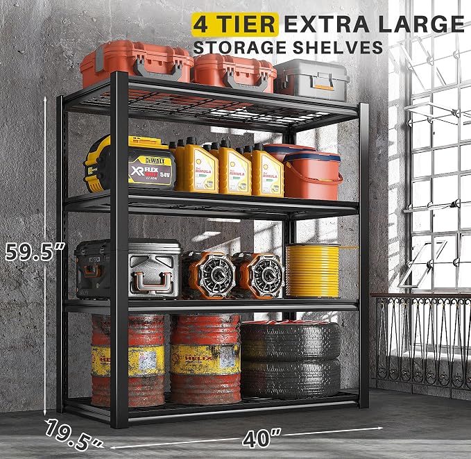 REIBII 40" W Garage Shelving 2240 LBS Storage Shelves Adjustable Metal S...