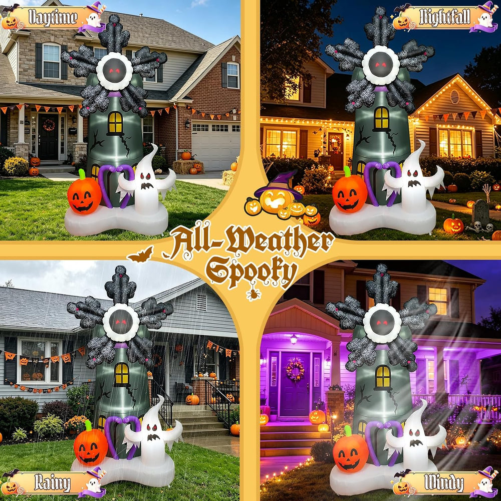 8FT Halloween Inflatables Rotating, Giant Blow up Yard Decorations with Pumpk...