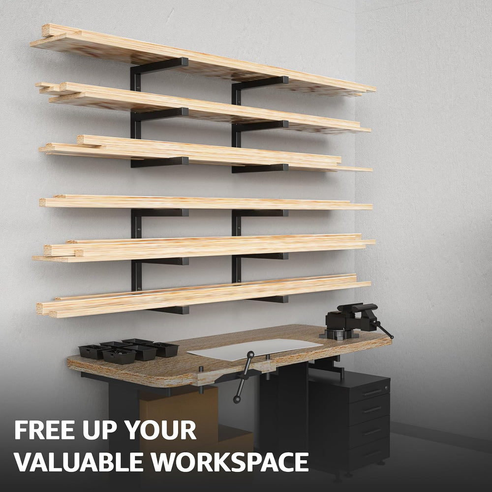 YYR Wood Organizer and Lumber Storage Rack Wall Mount, Heavy Duty Metal Shelf...